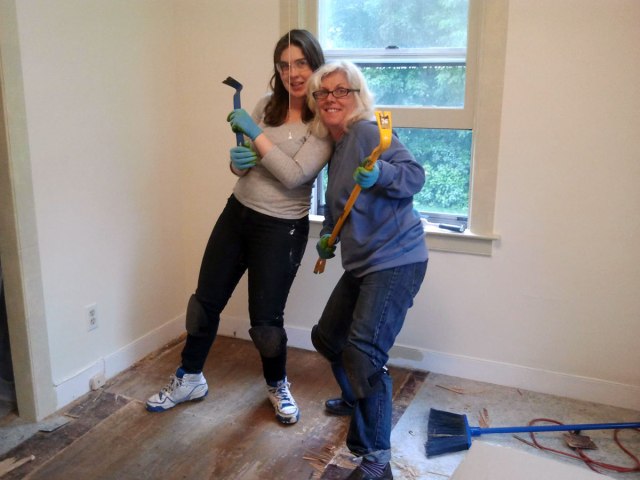 pulled up the linoleum and sub floor