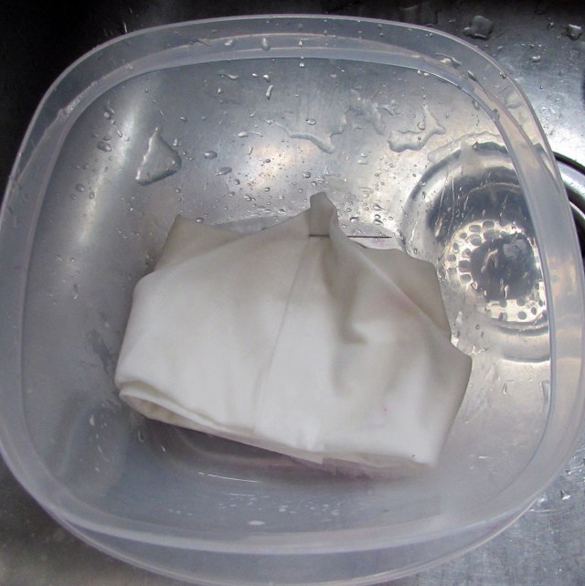 now scrunched and soaked in warm water