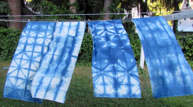 off white linen with indigo itajime shibori style